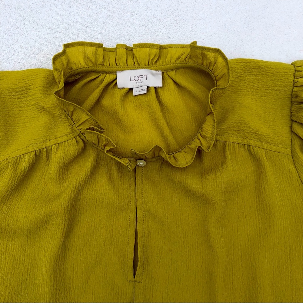 LOFT Yellow Ruffle Neck Long Sleeve Blouse - Picture 2 of 8
